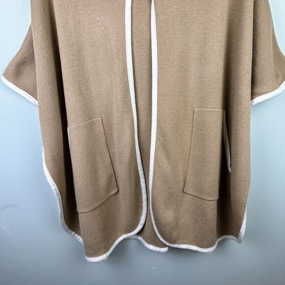 Chico’s Knit Poncho Cape Tan Cardigan Sweater Hooded Lagenlook Women One Size - Picture 4 of 15